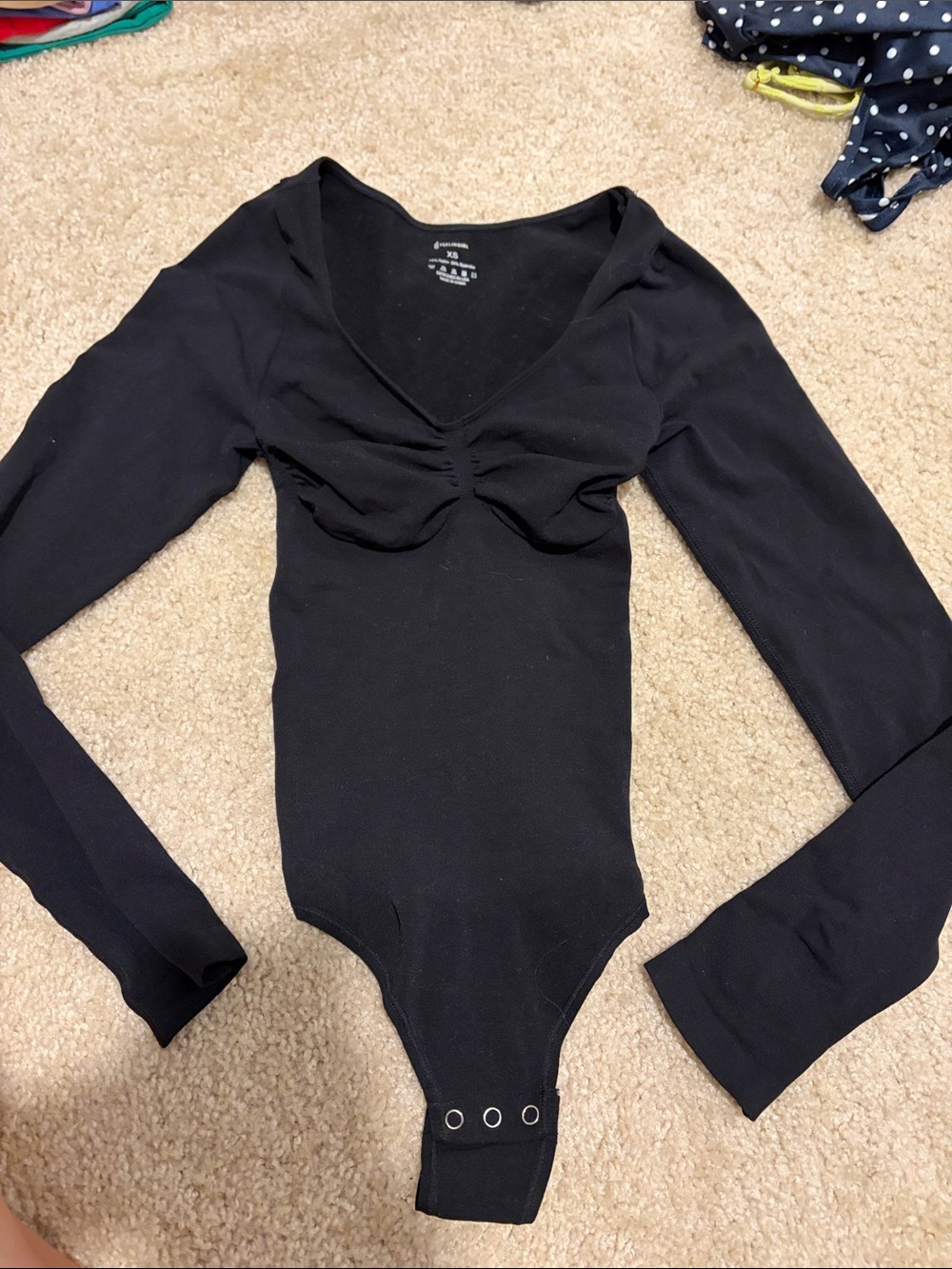 Black Long Sleeve Bodysuit with Front Ruched Detail